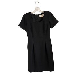 Maggy London Black Sheath Dress With Short Sleeves & Square Neckline